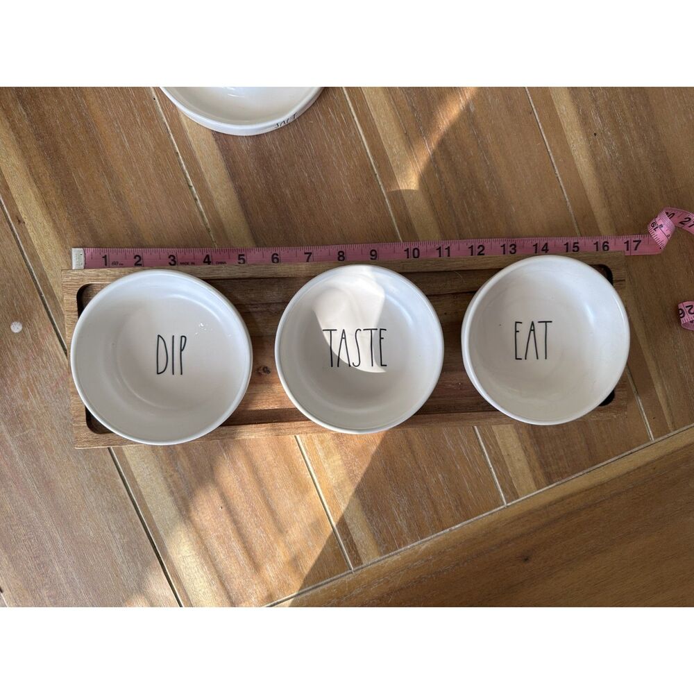 Rae Dunn DIP TASTE EAT 3 Bowl Serving Set White Ceramic Appetizer Bowls